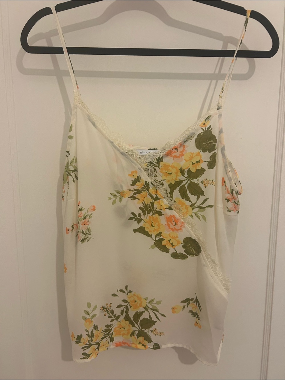 41 Hawthorn Cream Floral Lace-Trim Camisole with Yellow & Green Flowers